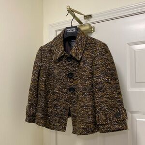 Style & Co. Textured Tweed brown & gold scheme 3 button women’s blazer 14P